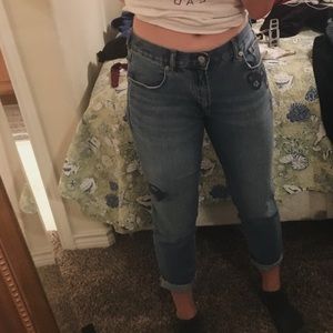 embroidered mom jeans